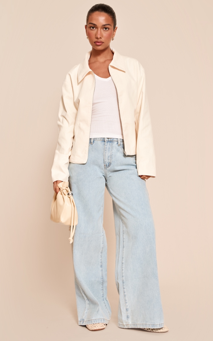 Almond Fitted Zip Up Collared Jacket image 3