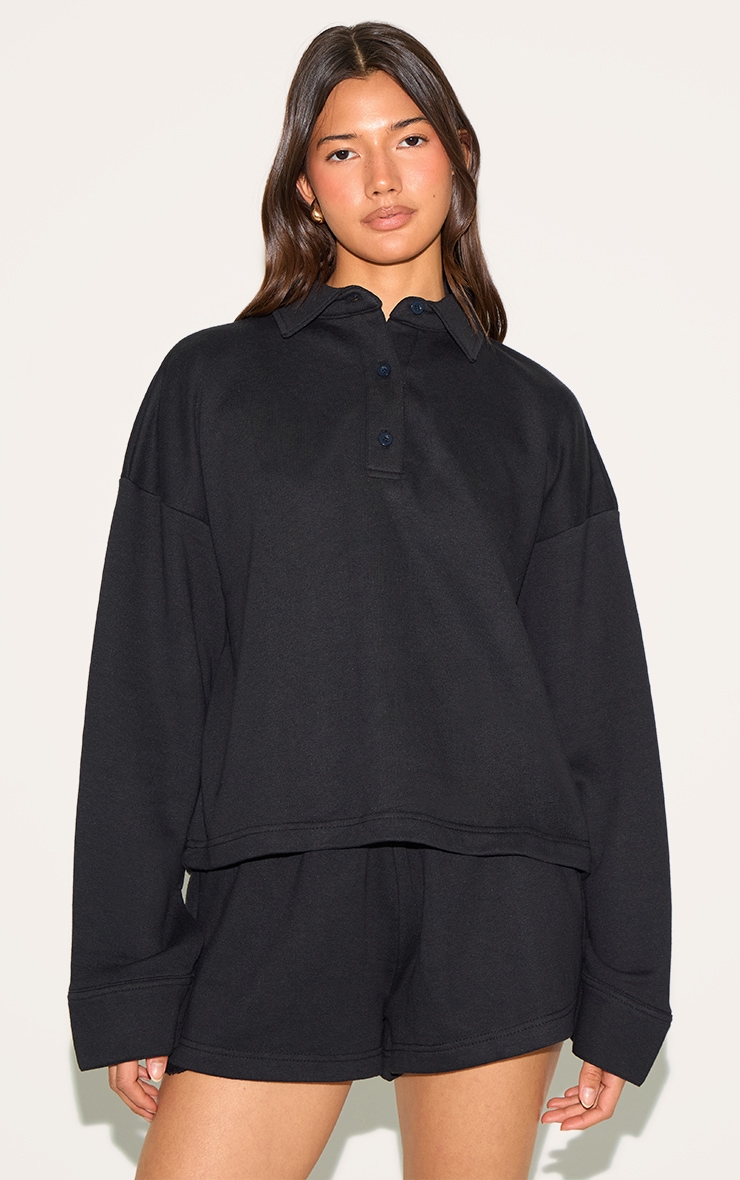 【公式サイト】正規ブランド品通販 Detail Polo Oversized Loopback Black Sweatshirt Sweat | メンズウェア