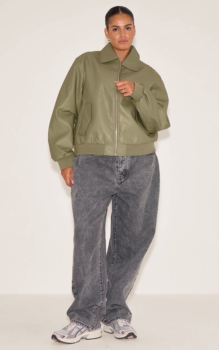 Plus Veste bomber en PU vert olive image 3