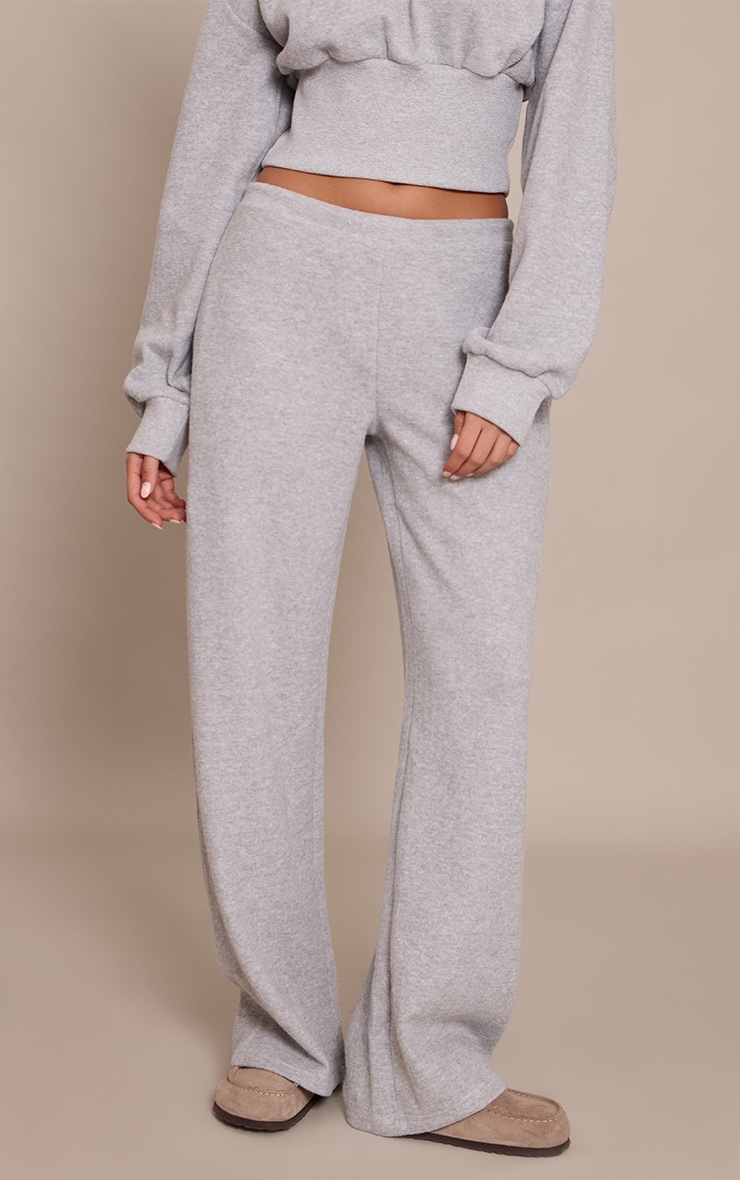 Grey Marl Brushed Rib Elasticated Straight Leg Pants image 2