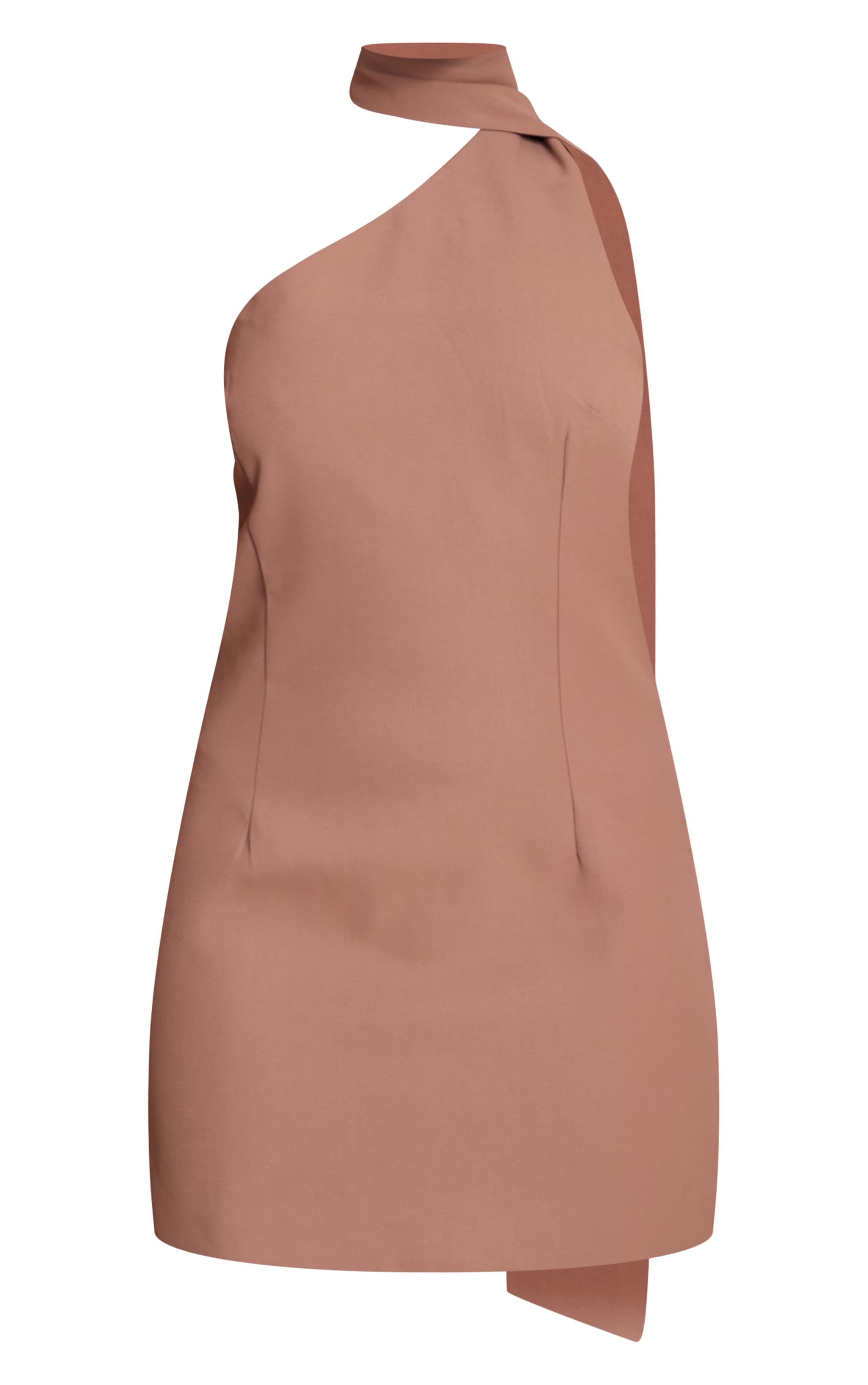 Mocha Woven Asymmetric Scarf Detail Mini Dress image 5