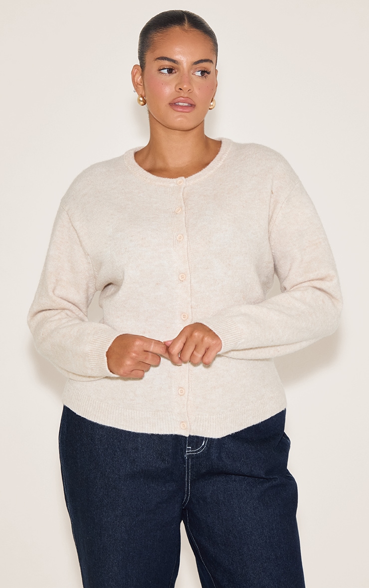 Plus Oatmeal Knit Button Through Cardigan image 4