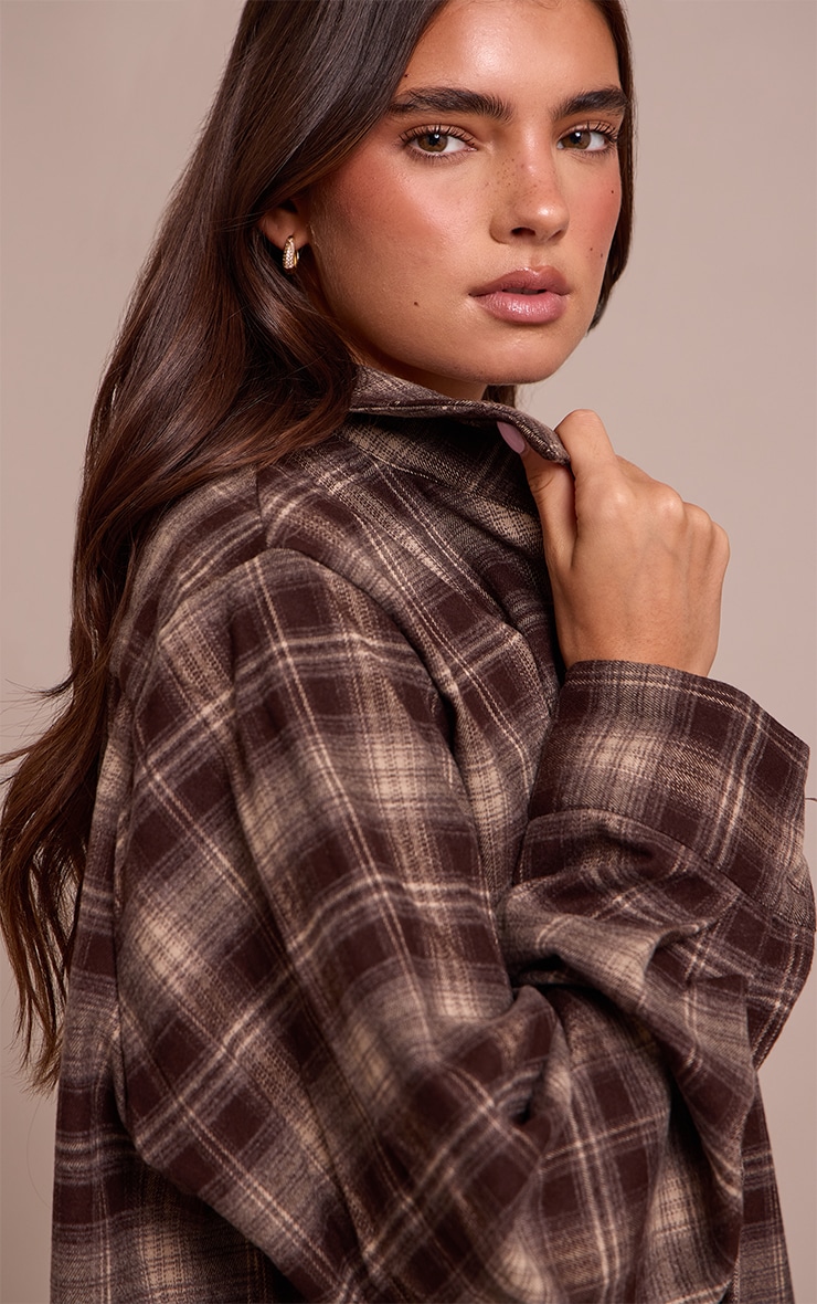 Chocolate Brushed Check Oversized Shirt  image 4