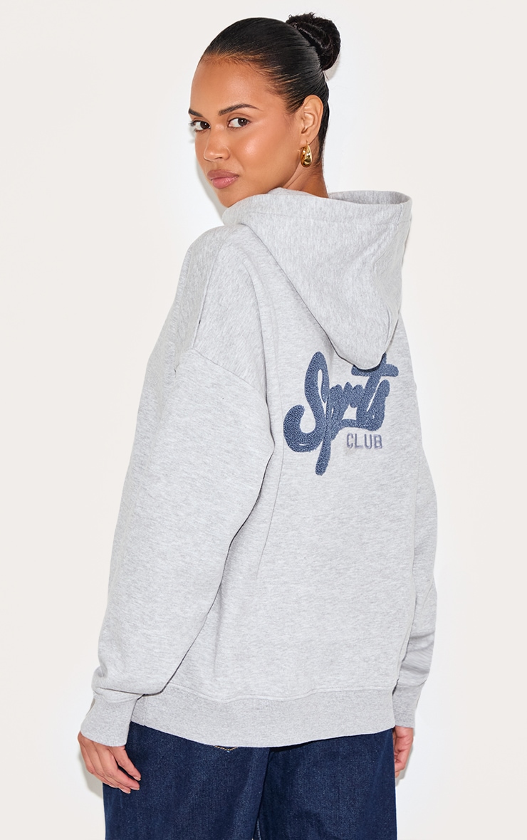 Ash Grey Oversized Sports Borg Applique Hoodie image 1