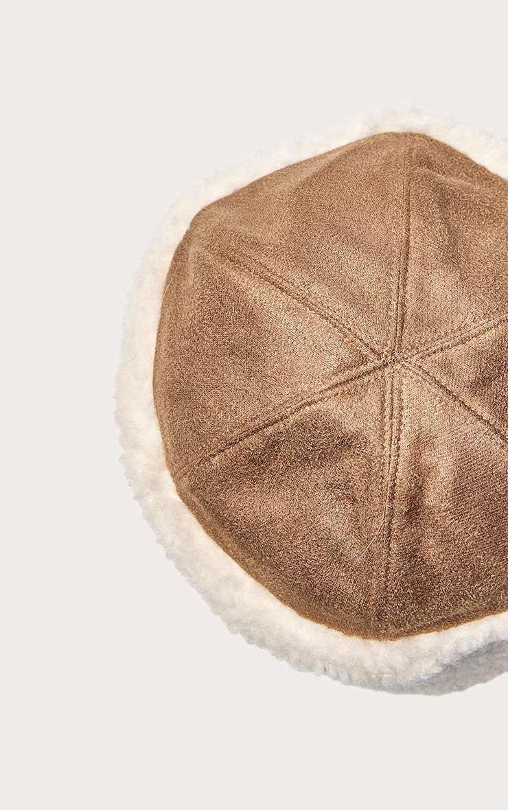 Tan Extended Borg Trim Bucket Hat image 3