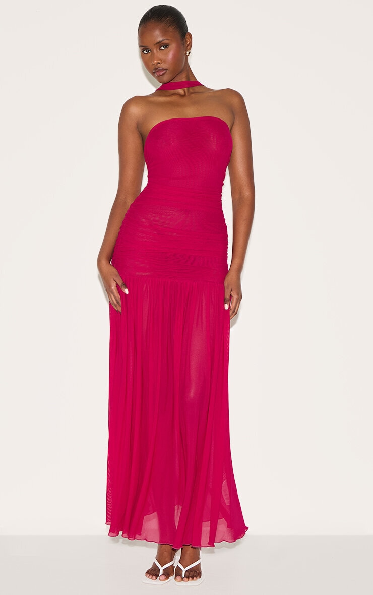 Fuchsia Ruched Scarf Dropped Waist Maxi Dress image 3