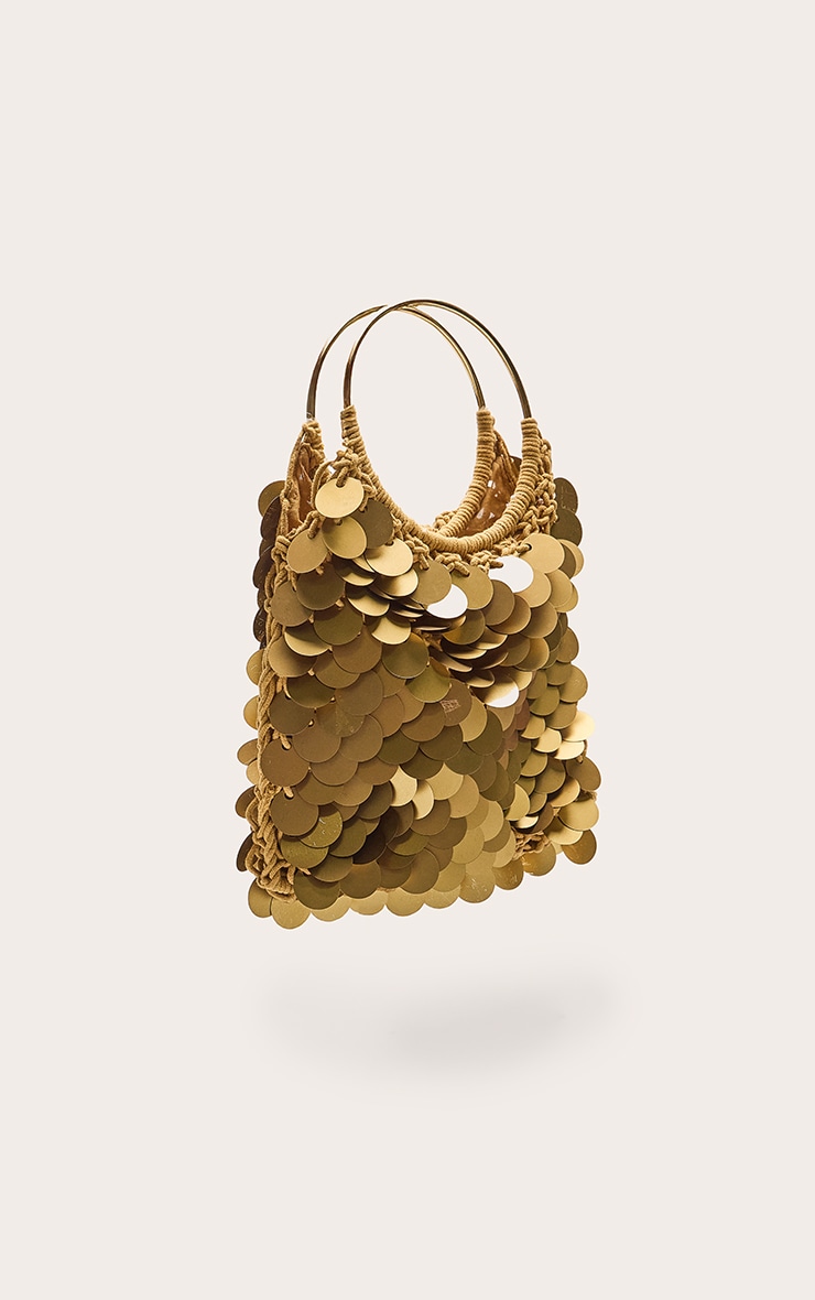 Gold Raffia Matte Sequin Handbag image 3