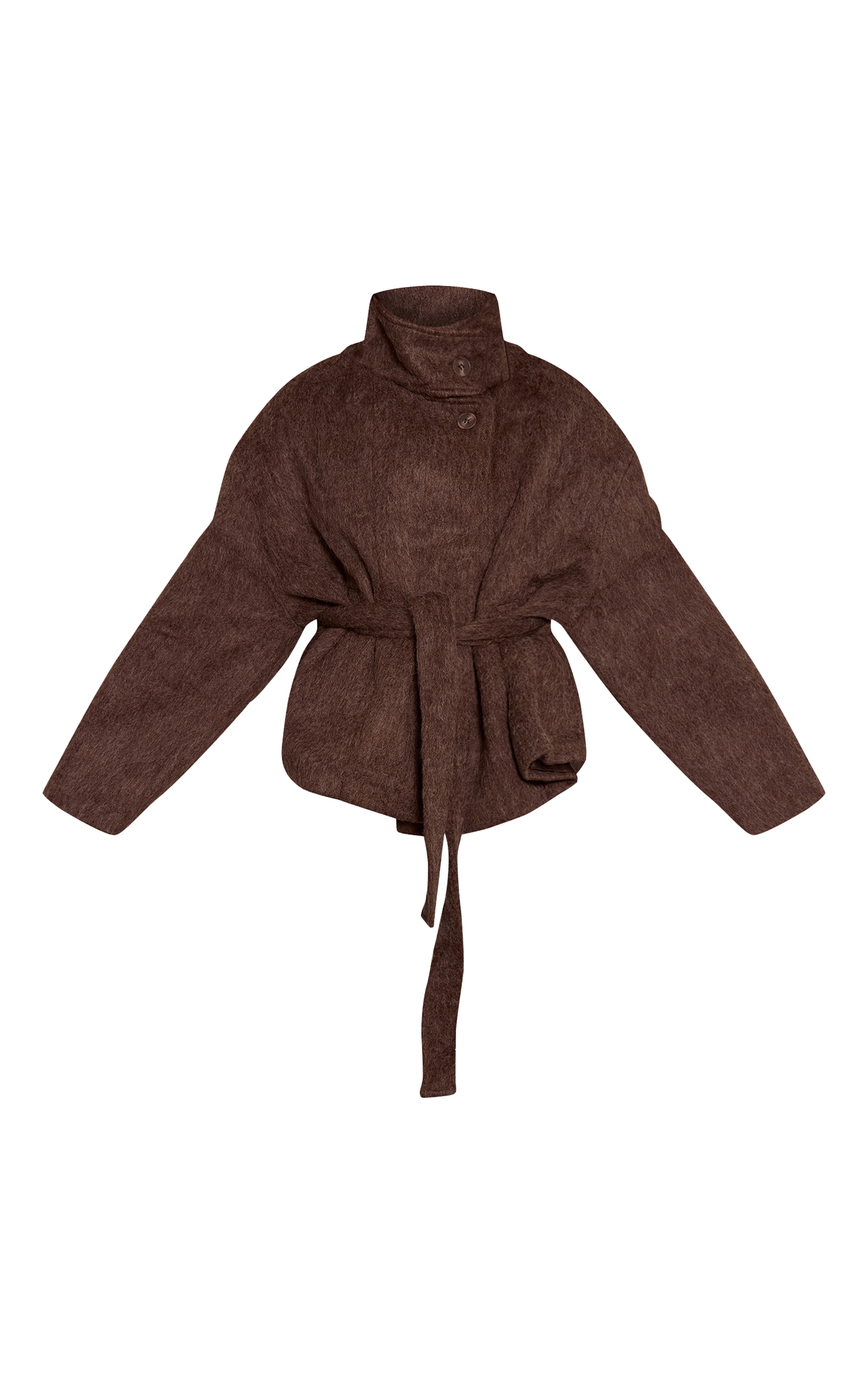Chocolate Faux Brushed Wool Tie Waist Coat image 5