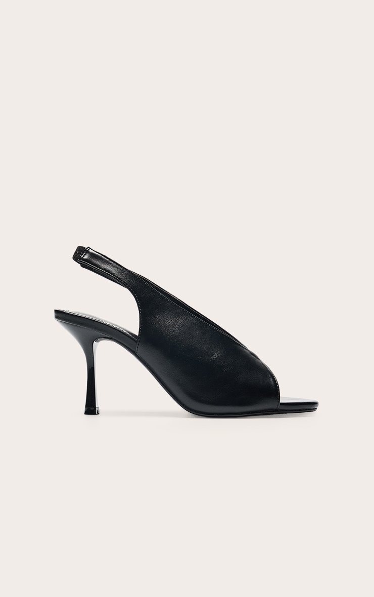 Black PU Open Toe Stiletto Sling Back Heels image 2