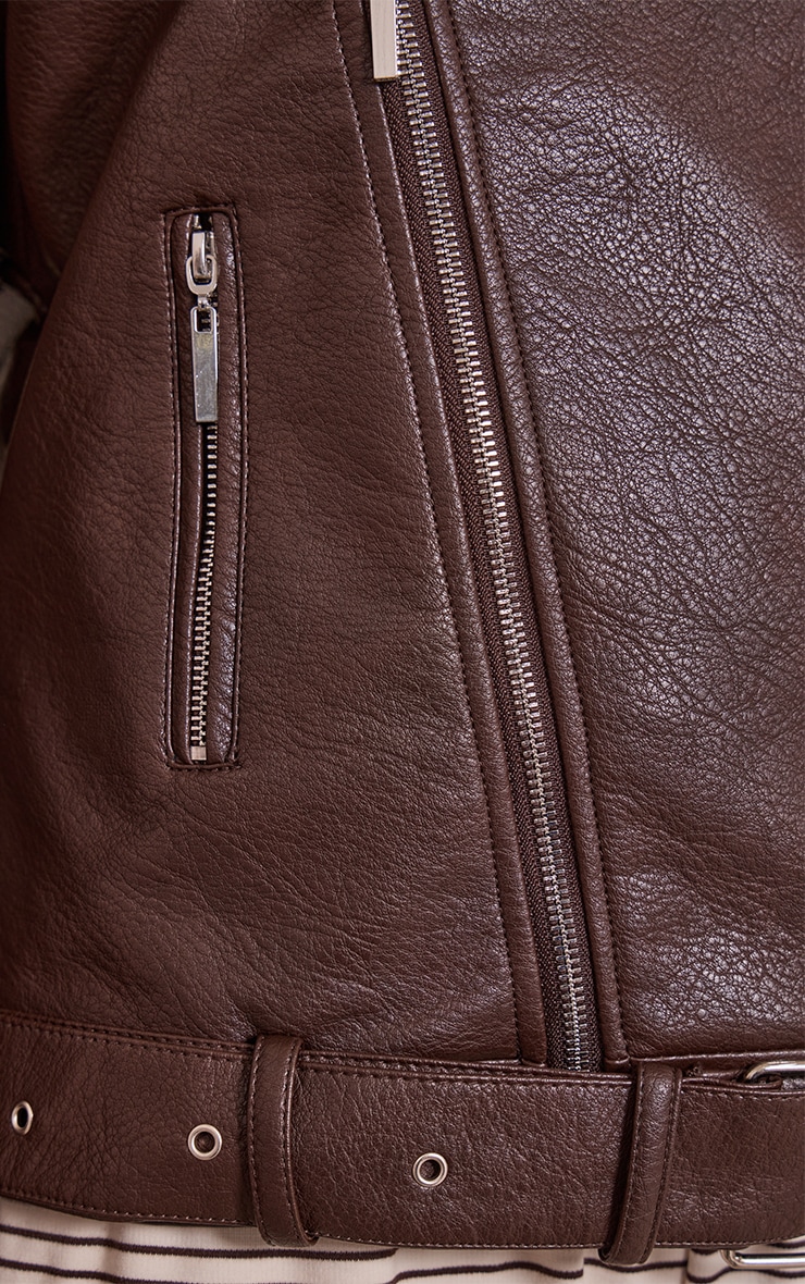 Brown Faux Leather Oversized Biker Jacket image 4