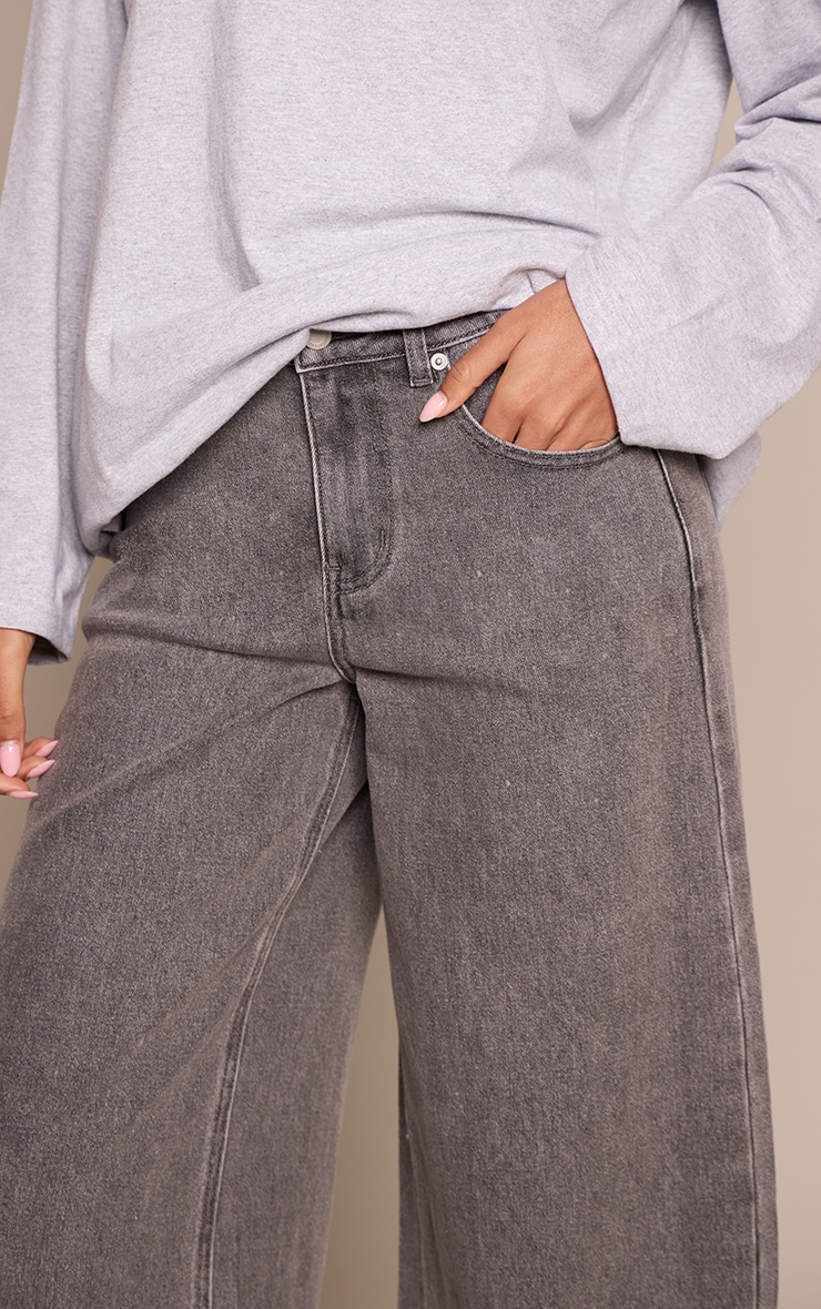 Tall Grey Mid Rise Stretch Wide Leg Jeans image 2