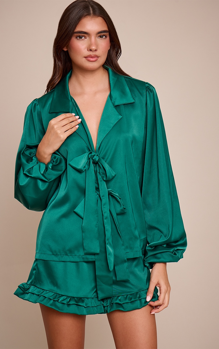 Green Frill Bow Tie Up Pyjamas image 1