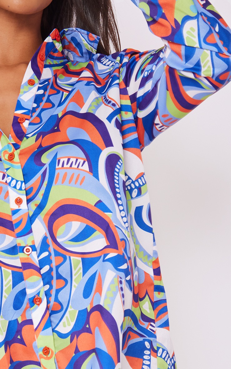 Multi Abstract Scarf Print Oversized Shirt image 4