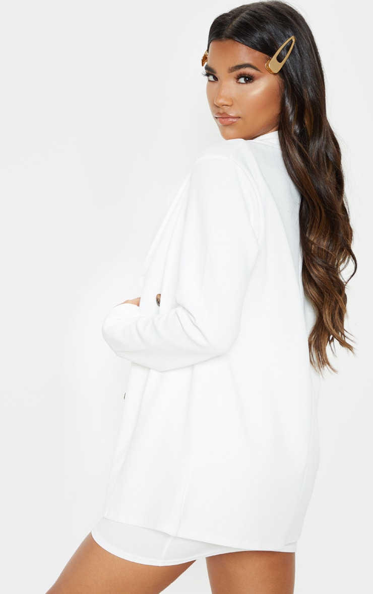 White Oversized Front Button Detail Blazer image 2