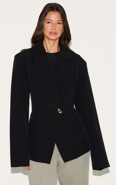Black Cinched Waist Lapel Point Detail Blazer