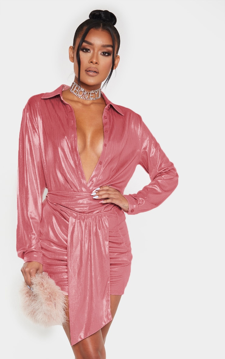 Pink Metallic Button Front Shirt