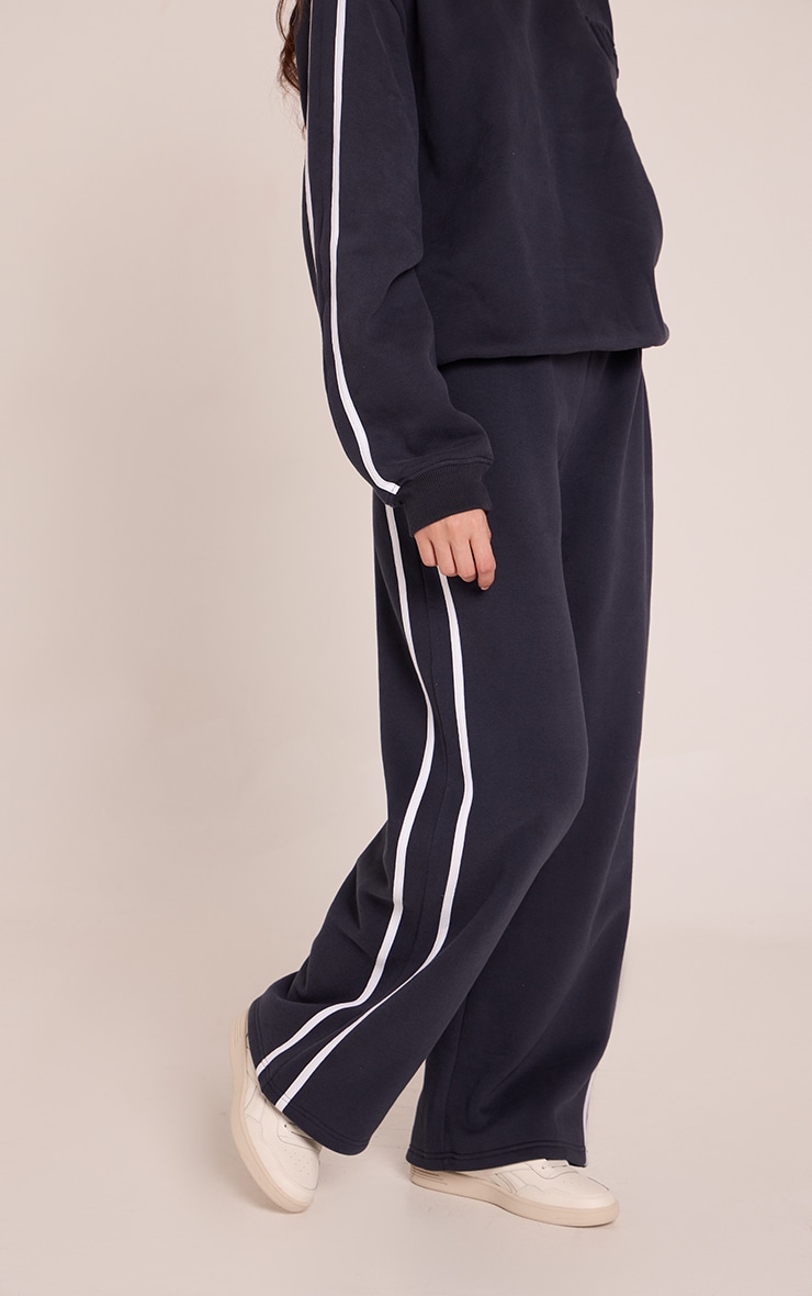 Navy PLT Tab Contrast Side Stripe Wide Leg Track Pants image 2