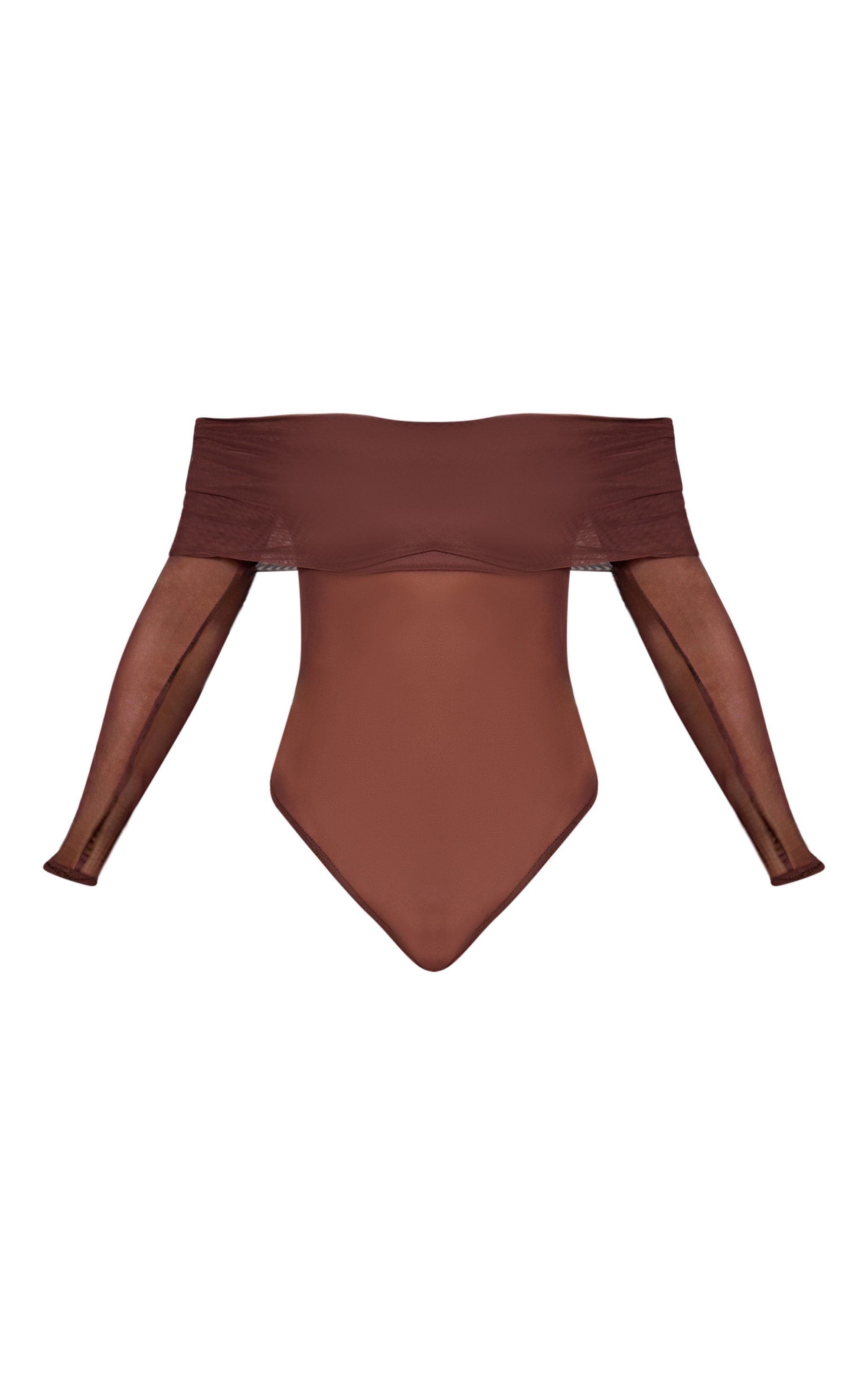Dark Chocolate Mesh Fold Over Bardot Long Sleeve Bodysuit image 5