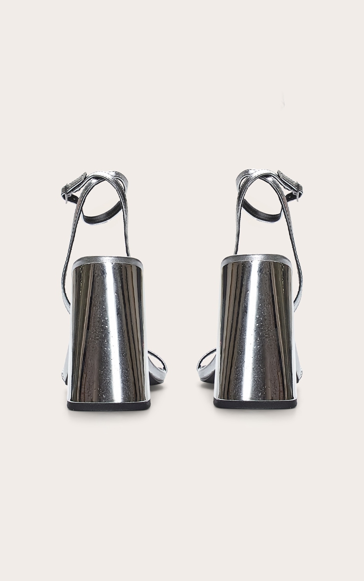 Silver Square Toe High Block Heeled Sandals image 3