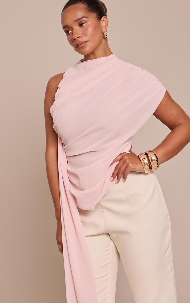 Shape Dusty Pink Chiffon High Neck Drape Detail Top image 4