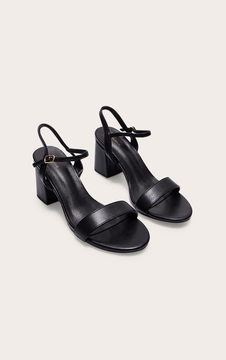 Black PU Basic Strap Detail Low Heeled Sandals image 2
