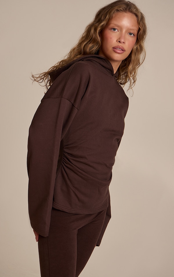 Chocolate Loopback Cinched Waist Hoodie