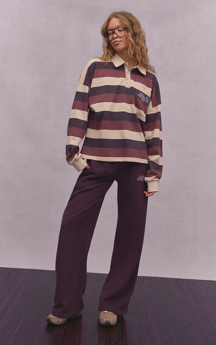 Plum and Cream Athletics Club Stripe Polo Tshirt image 3