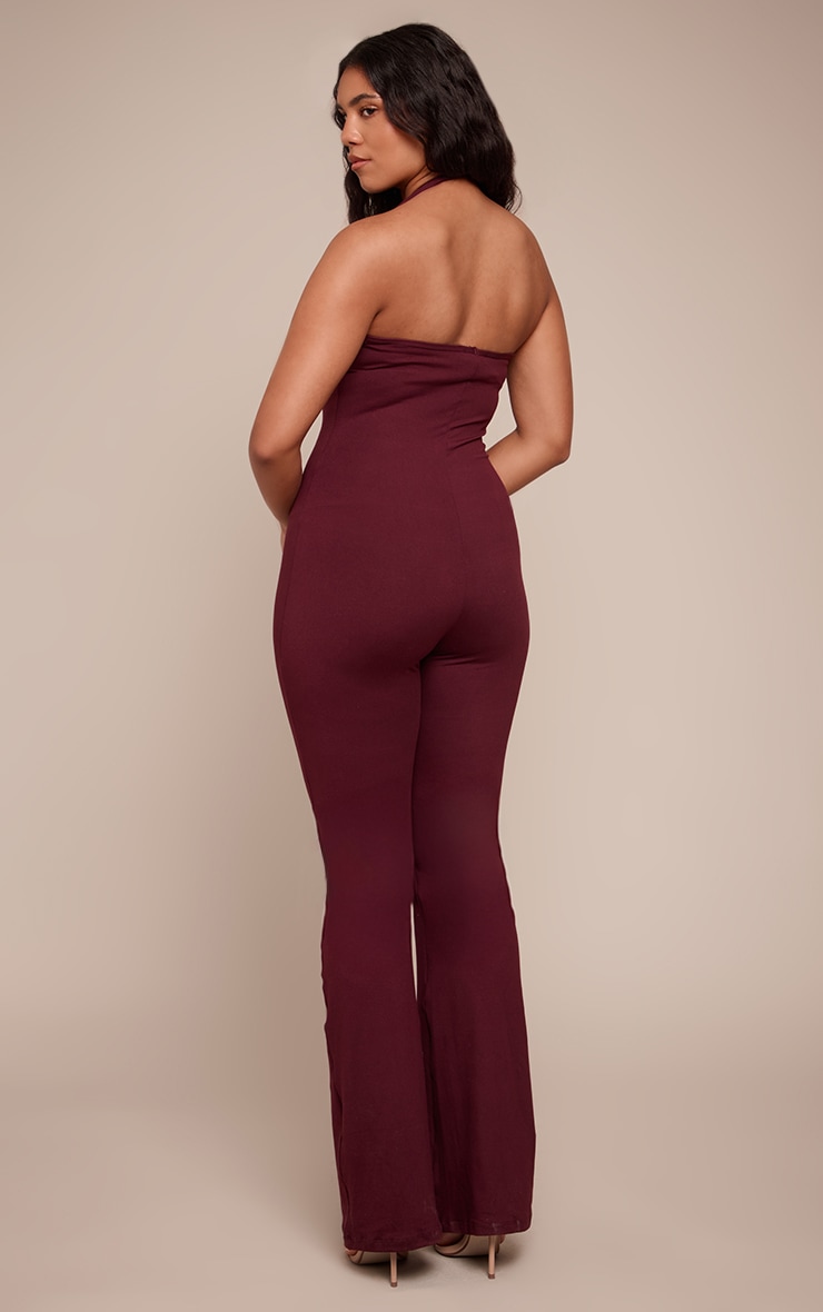 Shape Burgundy Sculpt Halter Neck Flare Jumpsuit image 2