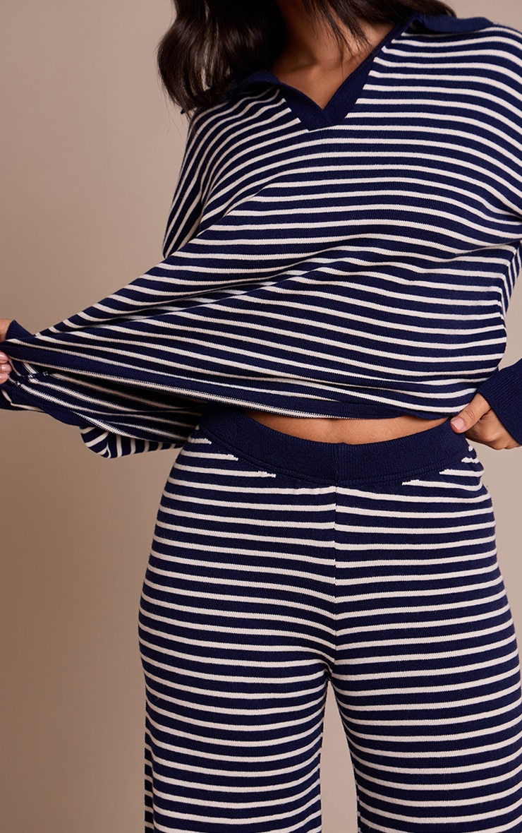 Petite Navy Striped Knitted Pants image 4