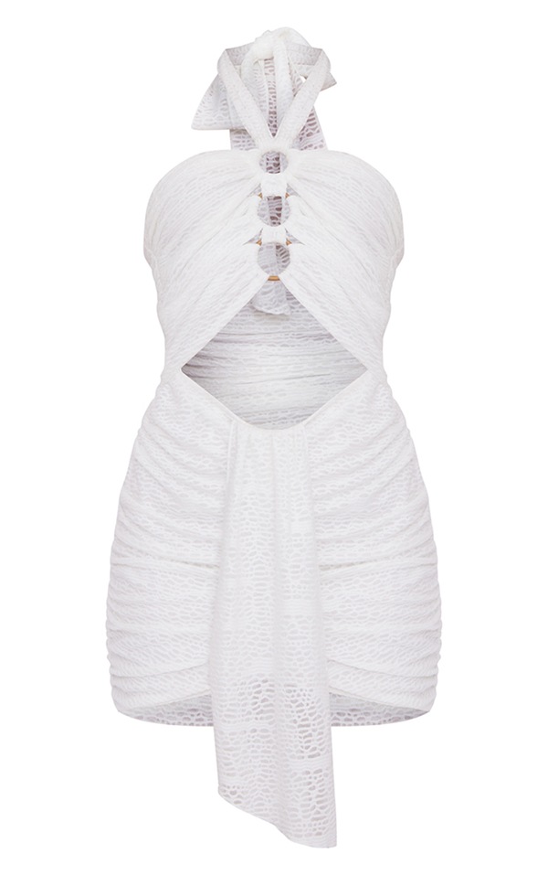 White Multi Ring Cut Out Detail Halterneck Bodycon Dress image 5