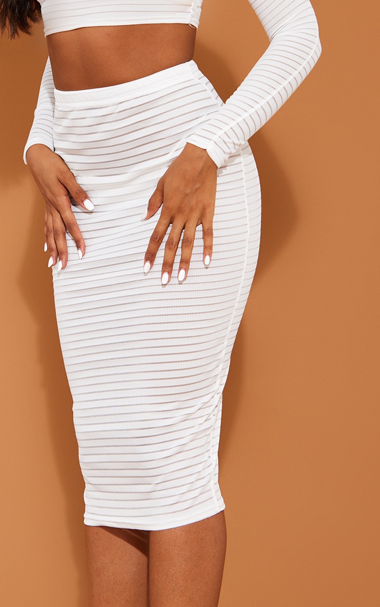 White Sheer Stripe Midi Skirt image 4