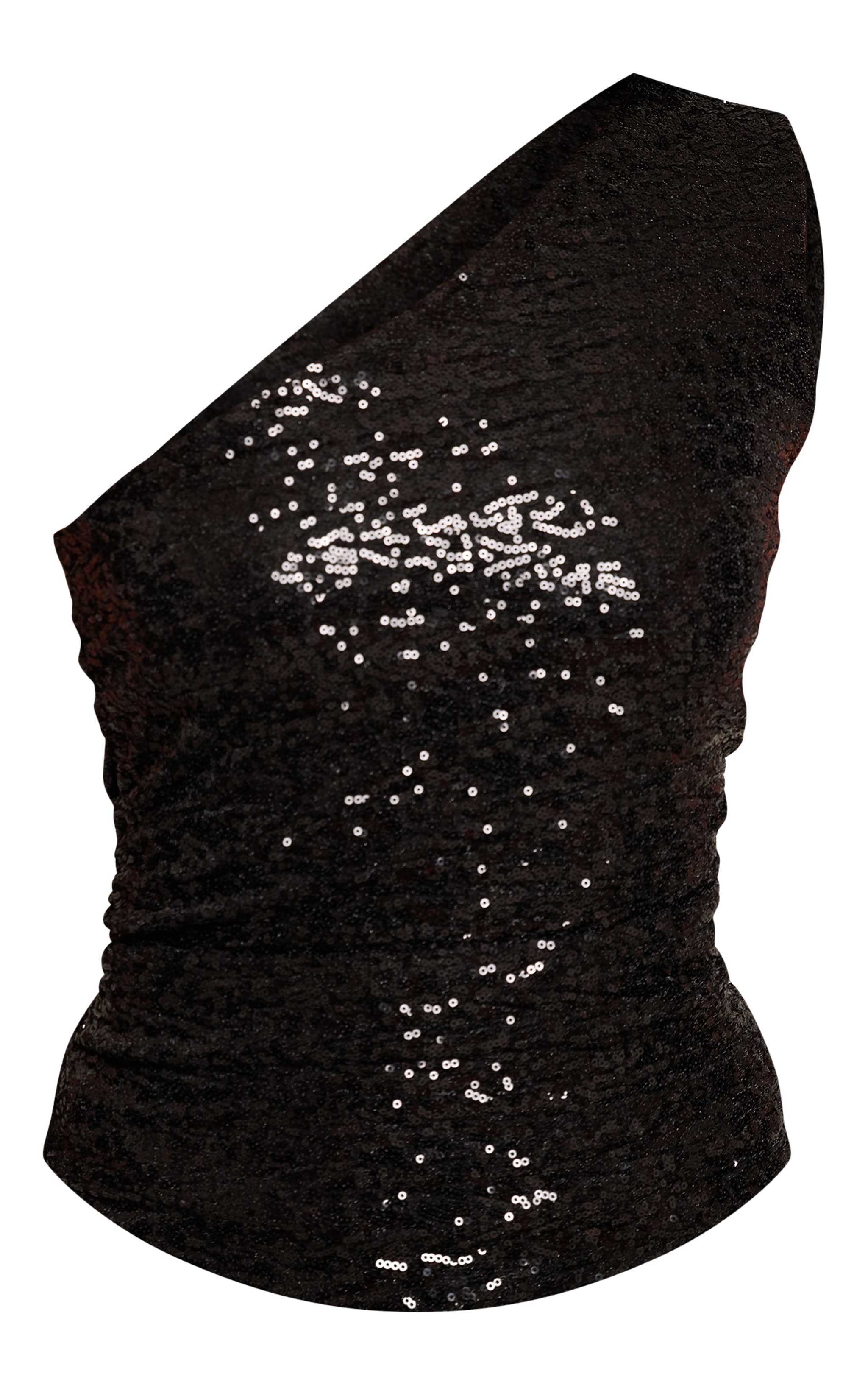 Black Sequin One Shoulder Detail Long Top image 5