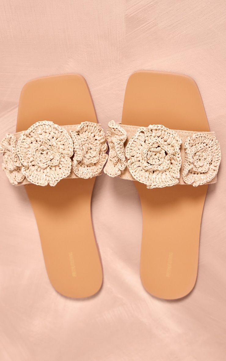 Natural Square Toe Crochet Flower Flat Sandals image 3