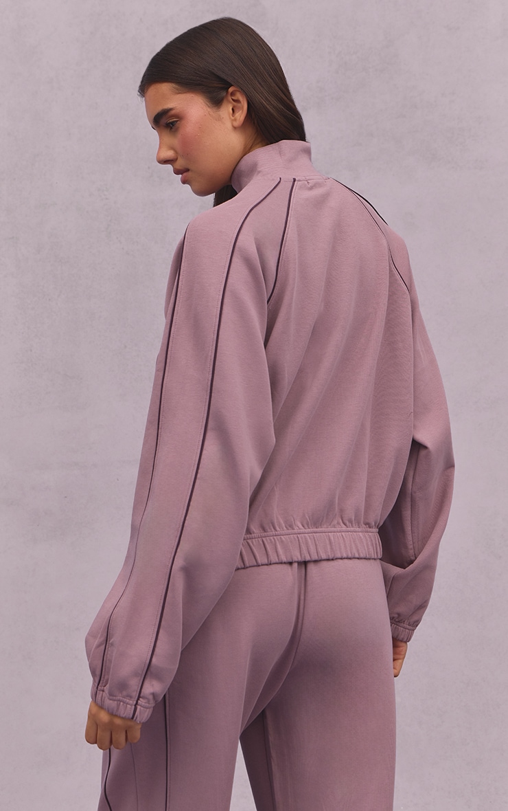 Mauve Interlock Contrast Piping Bomber Sweatshirt image 2