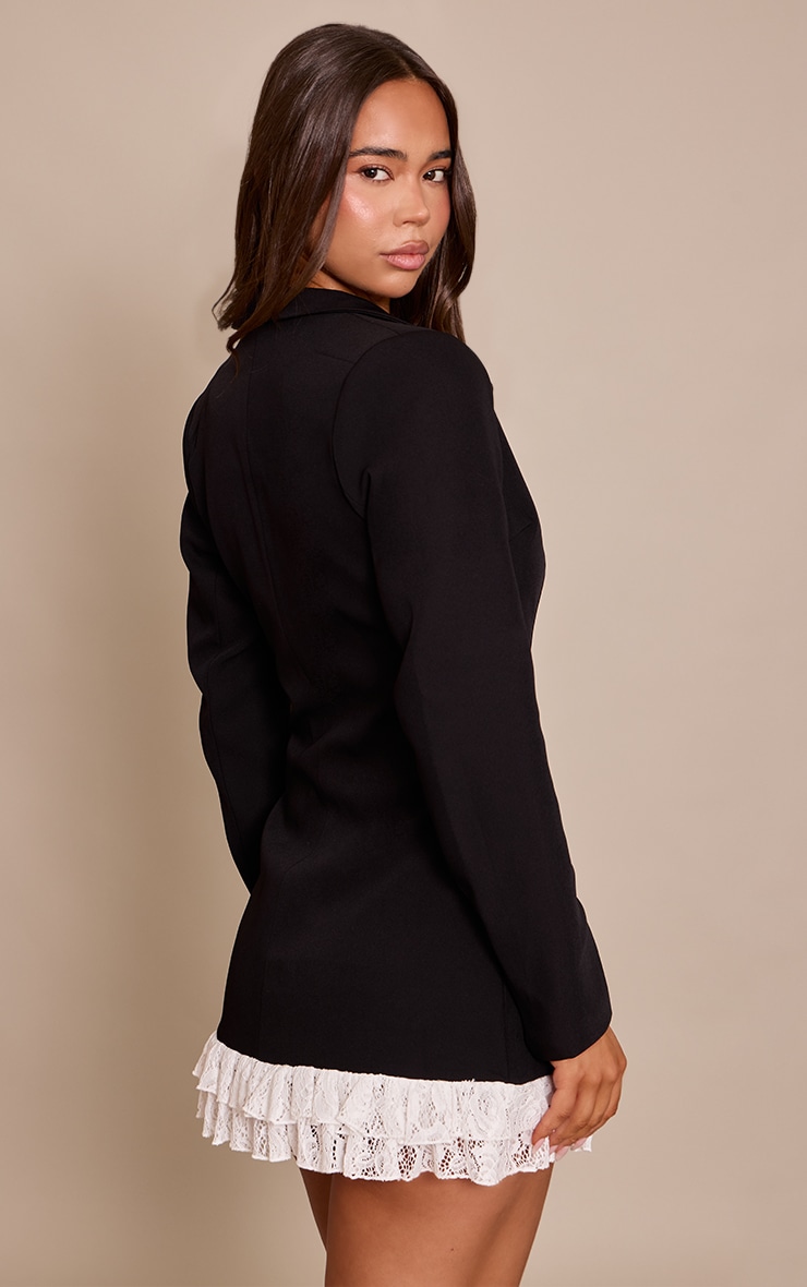 Black Woven Tailored Frill Contrast Blazer Dress image 2