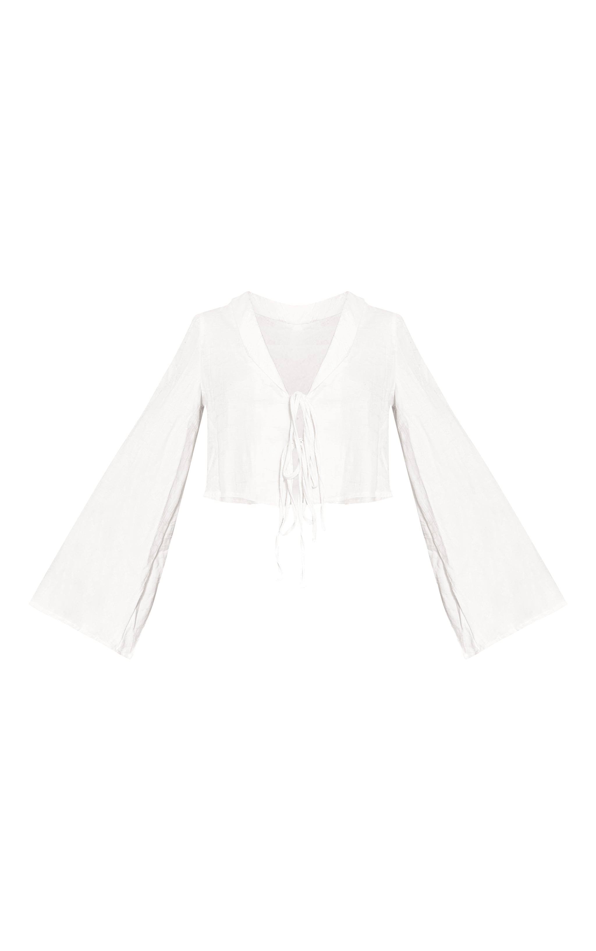 White Textured Lightweight Woven Tie Front Shirt image 5