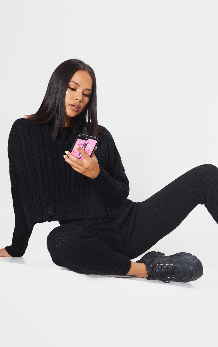 Black Cable Knit Jumper & Legging Set