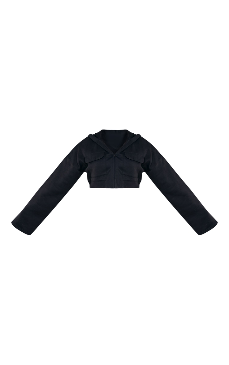 Plus Black Cargo Zip Up Crop Hoodie image 5