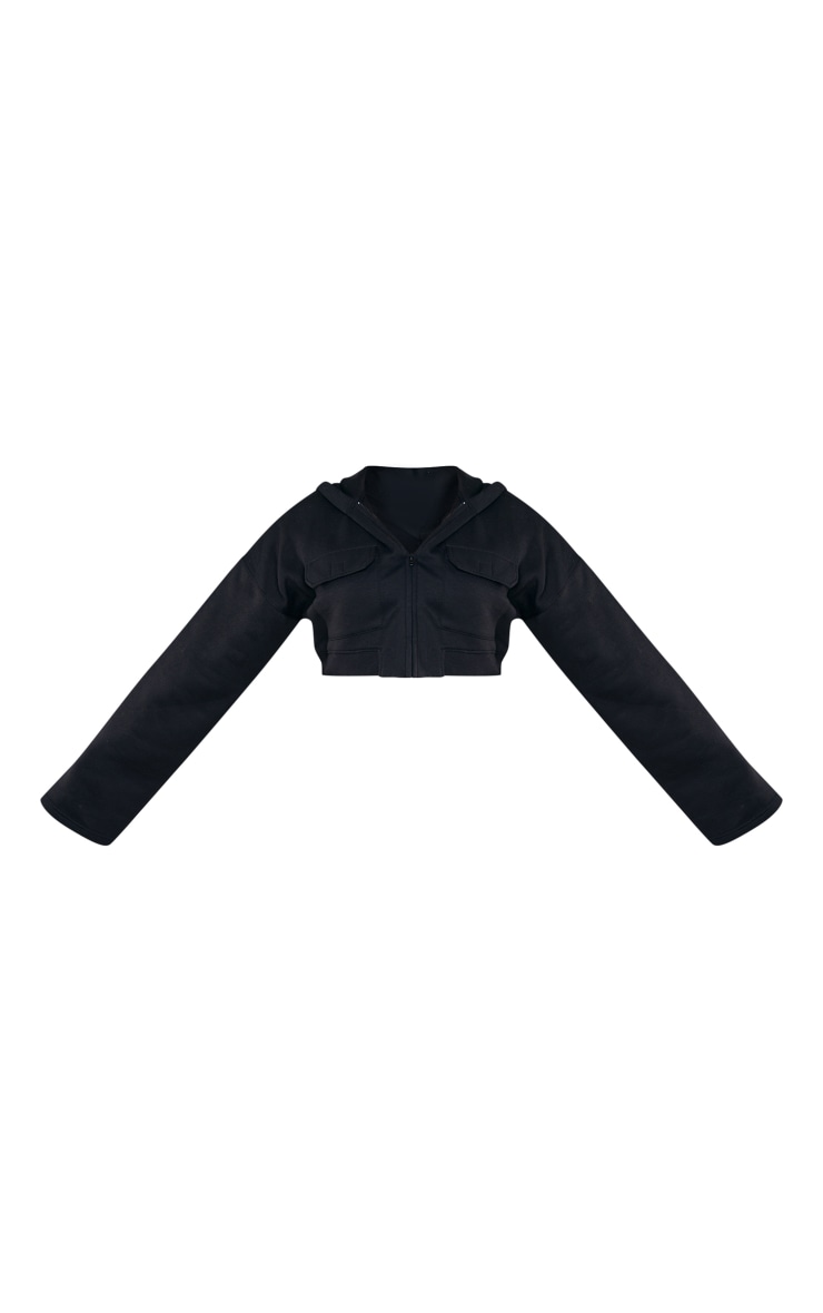 Plus Black Cargo Zip Up Crop Hoodie image 5