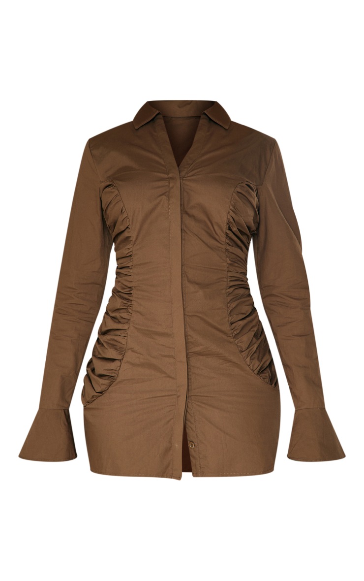 Shirt Dress Tight Khaki Dress Khaki Woven Ruched Side Flared Sleeve Shirt  Dress Dresses PLT KSA
