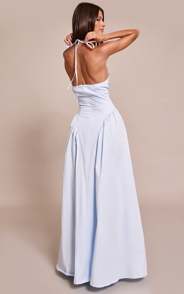 Light Blue Woven Halterneck Plunge Midaxi Dress image 2