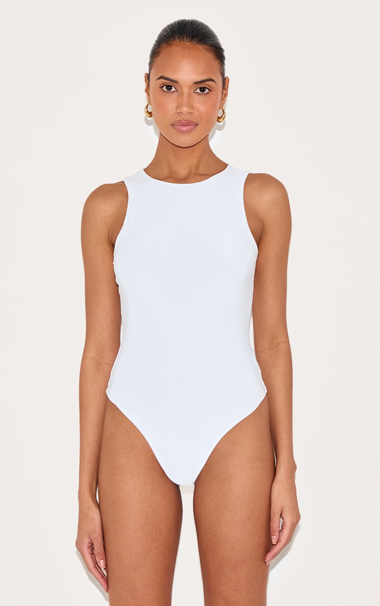 White Basic Slinky Racer Bodysuit image 2