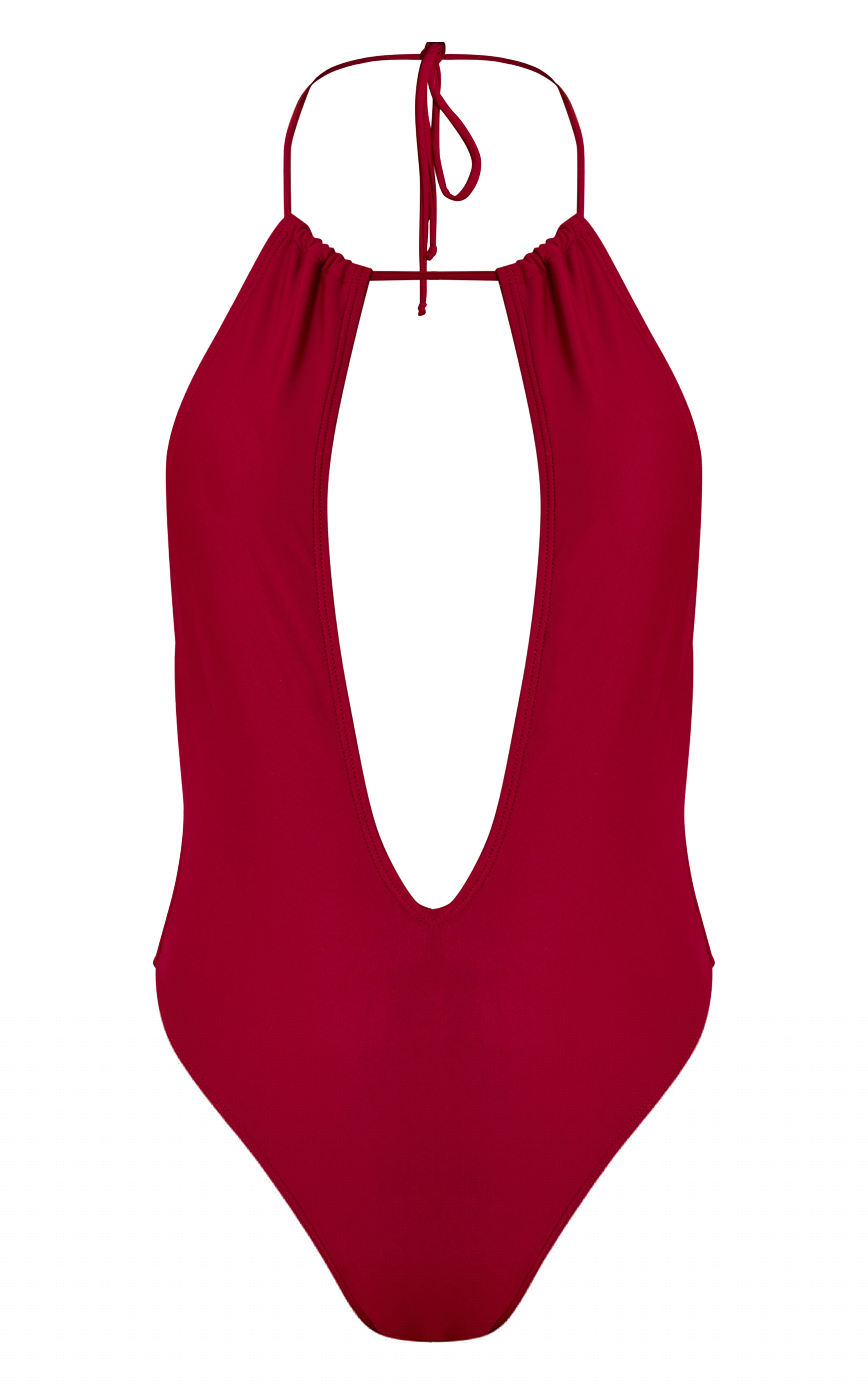 Magenta Ruched Plunge Halter Swimsuit image 5