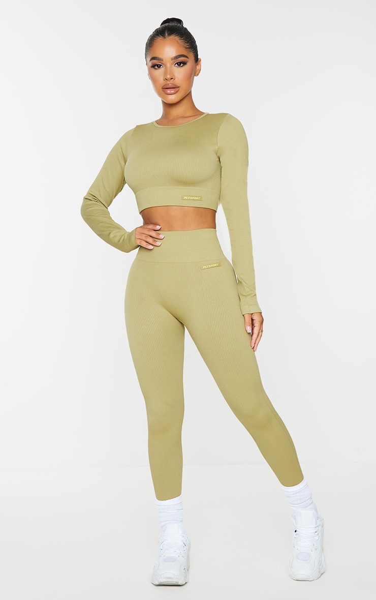 PRETTYLITTLETHING Petite Khaki Snatched Rib image 3