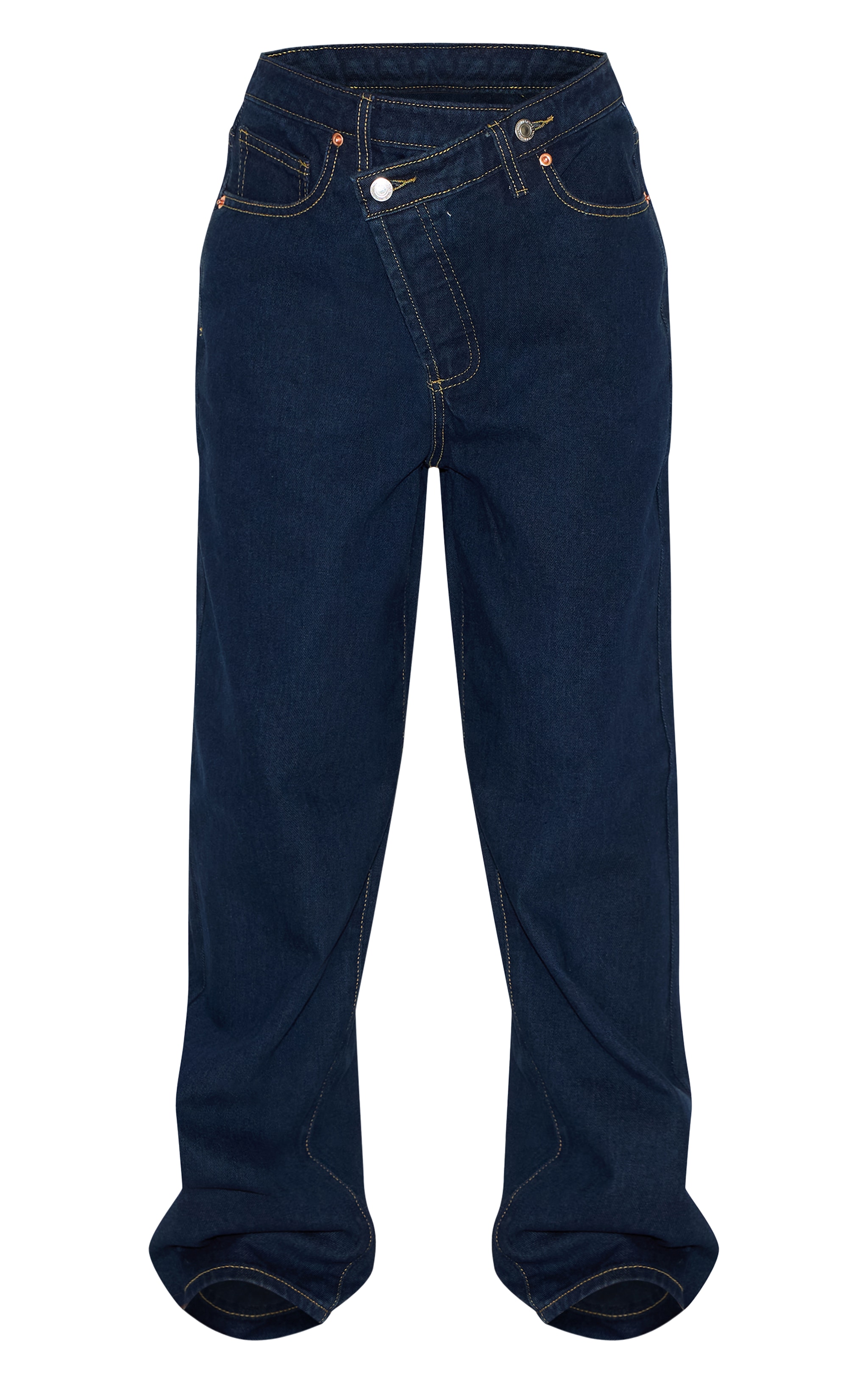 Petite Indigo Denim Asymmetric Waistband Straight Leg Jeans image 5