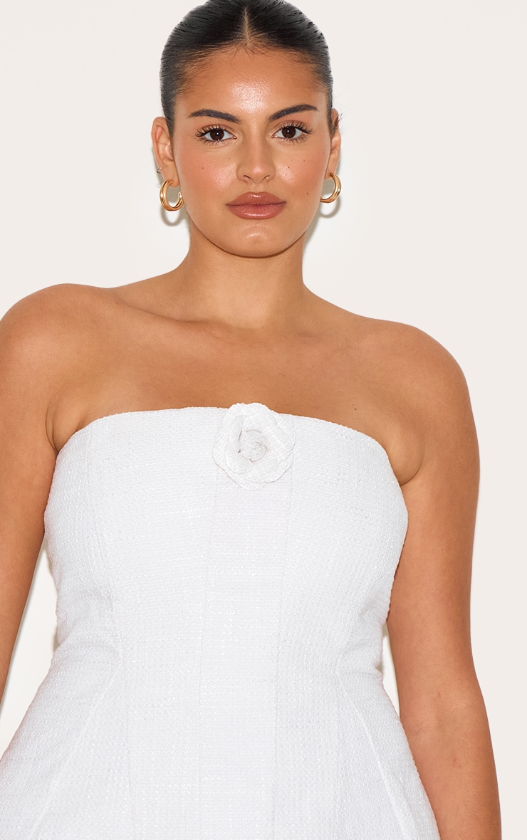 Plus Premium White Boucle Camellia A-line Dress image 4