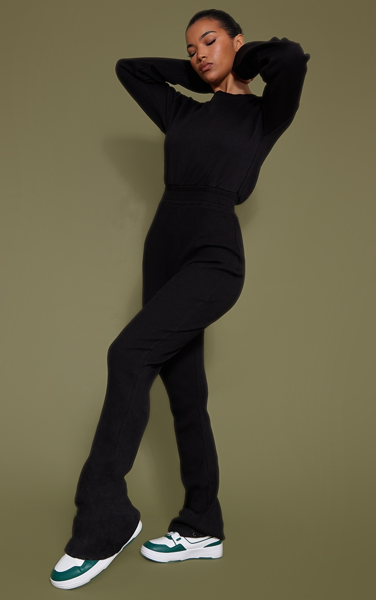 Black Sweat Bodice Crew Neck Rib Jumpsuit image 1