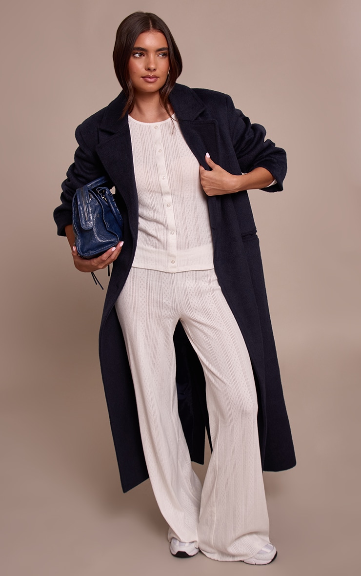Cream Pointelle Button Up Long Sleeve Top image 3