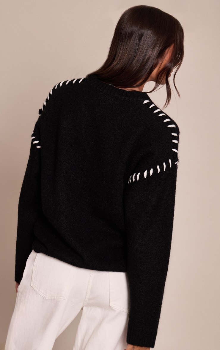 Black Blanket Stitch Knit Jumper image 2