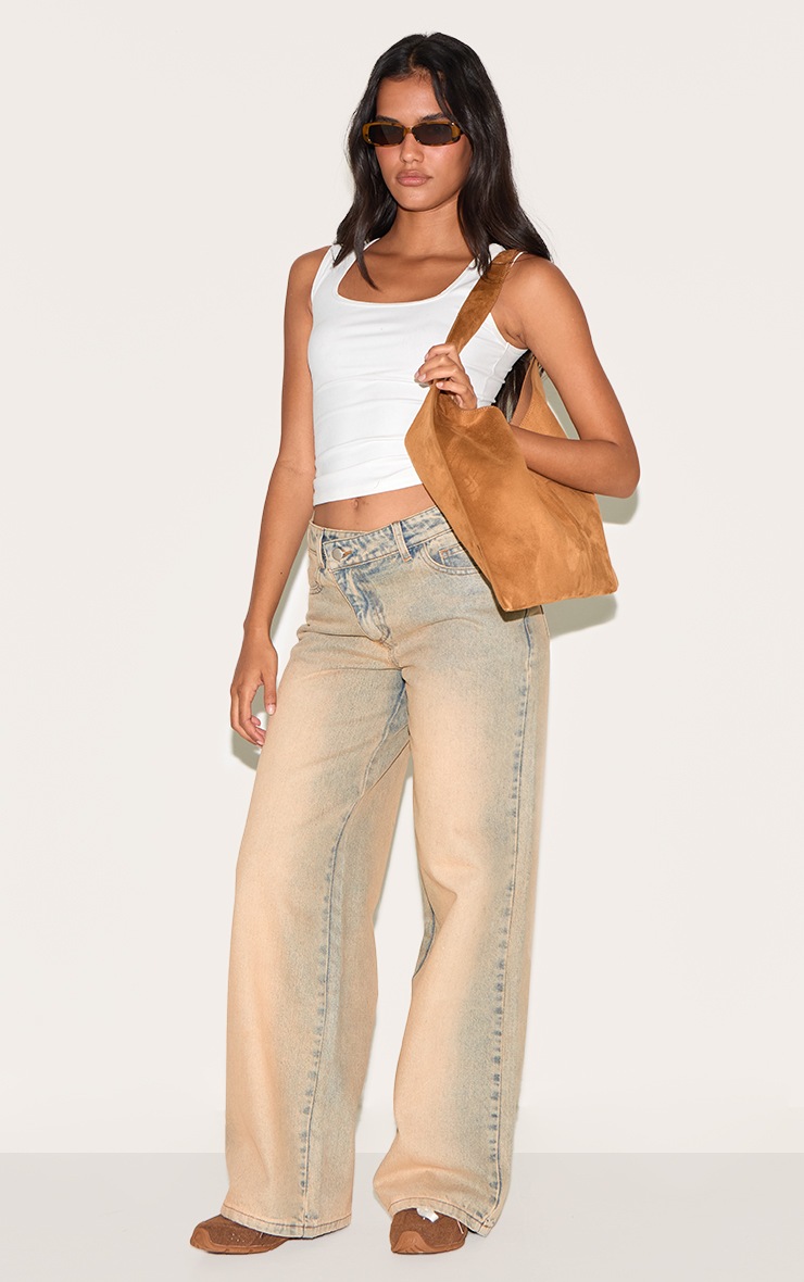 Padded stonewashed wide women's jeans